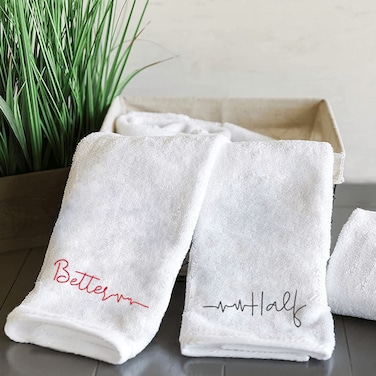 BYFT Iris Embroidered For You Hand Towel 50 x 80 Cm 600 Gsm White 100% Cotton Better Half Set of 02