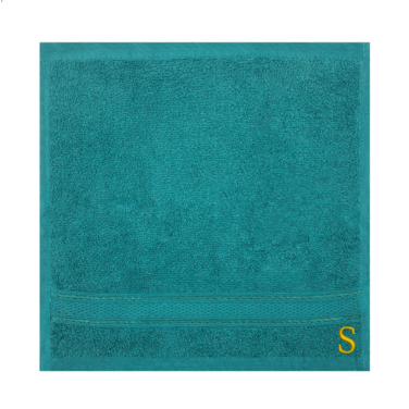 BYFT Daffodil Face Towel 30 x 30 Cm 500 Gsm Turquoise Blue Stripe Diamond Dobby 100% Cotton Letter "S" Gold Thread Set of 06