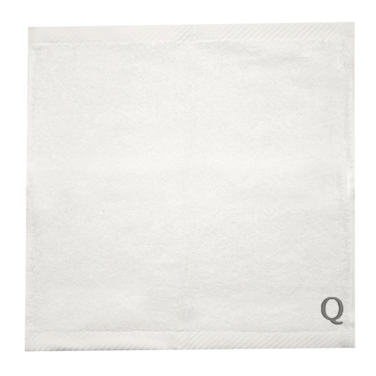 BYFT Iris Embroidered For You Face Towel 33 x 33 Cm 600 Gsm White 100% Cotton Letter "Q" Silver Thread Set of 06