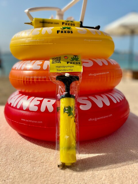 FREDS SWIM ACADEMY Orange Swim Tube &amp; Yellow Hand Pump Set of 02