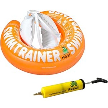 FREDS SWIM ACADEMY Orange Swim Tube &amp; Yellow Hand Pump Set of 02