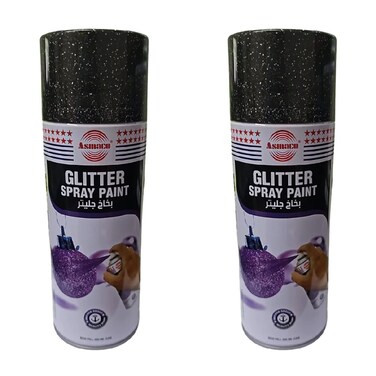 Asmaco Glitter Spray Paint - Black - 400 Ml - Set of 02