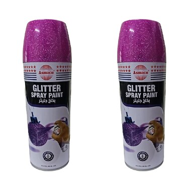 Asmaco Glitter Spray Paint - Purple - 400 Ml - Set of 02
