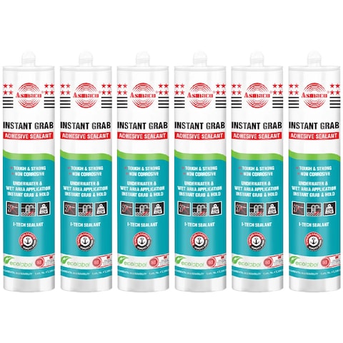 Asmaco Instantgrab Adhesive Sealant - White - 280 Ml - Set of 06