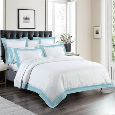 BYFT Home Design King Duvet Cover (230 x 240 Cm) 2 Pillow Cover (50 x 75 Cm) Aqua Button Closure 100% Combed Cotton Percale - Set of 3