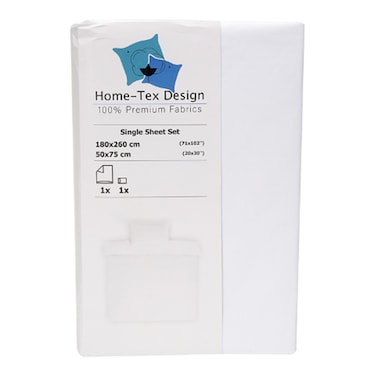 BYFT Home Design Single Flat Sheet (180 x 260 Cm) 1 Pillow Cover (50 x 75 Cm) White 100% Percale - Set of 2