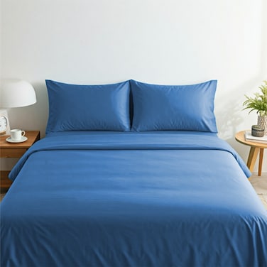 BYFT Home Design King Flat Sheet (240 x 260 Cm) 2 Pillow Cover (50 x 75 Cm) Blue Dyed 100% Cotton- Set of 3