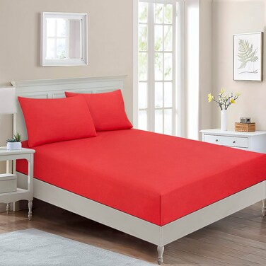 BYFT Home Design King Fitted Sheet (180 x 200 Cm) 2 Pillow Cover (50 x 80 Cm) All Around Elastic Rouge Gendre 100% Cotton- Set of 3