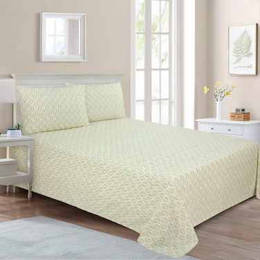 BYFT Home Design King Flat Sheet (240 x 260 Cm) 2 Pillow Cover (50 x 80 Cm) Feuille Coord 100% Cotton- Set of 3