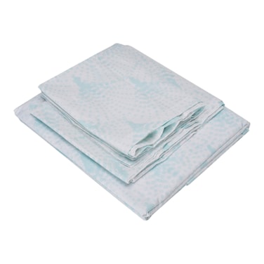 BYFT Home Design King Flat Sheet (240 x 260 Cm) 2 Pillow Cover (50 x 80 Cm) Printed Blue Eventail 100% Cotton- Set of 3