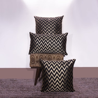 BYFT Orchard Cushion Cover 18 x 18 inch (Zig Zag Design - Black) 45 x 45 cm Luxury Decorative Cushion Cover for Sofa, Bed &amp; Living Room- Set of 2 without inserts
