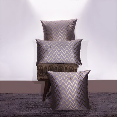 BYFT Orchard Cushion Cover 18 x 18 inch (Zig Zag Design - Grey) 45 x 45 cm Luxury Decorative Cushion Cover for Sofa, Bed &amp; Living Room- Set of 2 with inserts
