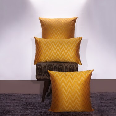 BYFT Orchard Cushion Cover 18 x 18 inch (Zig Zag Design - Yellow) 45 x 45 cm Luxury Decorative Cushion Cover for Sofa, Bed &amp; Living Room- Set of 2 with inserts