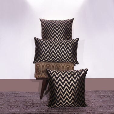BYFT Orchard Cushion Cover 12 x 20 inch (Zig Zag Design - Black) 30 x 50 cm Luxury Decorative Cushion Cover for Sofa, Bed &amp; Living Room- Set of 2 with inserts