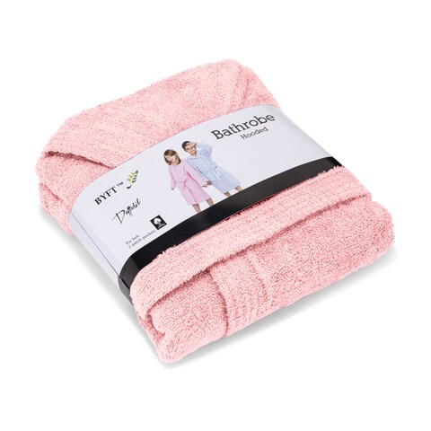 Daffodil Monogrammed Kids Bathrobe (108x104 Cm) 6 Year 400 Gsm Baby Pink Hooded Terry Cotton Set of 01 - Letter &quot;H