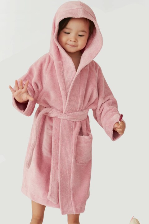 Daffodil Monogrammed Kids Bathrobe (125x133 Cm) 12 Year 400 Gsm Baby Pink Hooded Terry Cotton Set of 01 - Letter &quot;Q