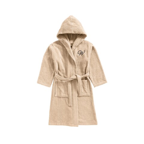Daffodil Monogrammed Kids Bathrobe (120x124 Cm) 10 Year 400 Gsm Beige Hooded Terry Cotton Set of 01 - Letter &quot;W