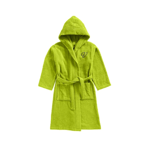 Daffodil Monogrammed Kids Bathrobe (108x104 Cm) 6 Year 400 Gsm Green Hooded Terry Cotton Set of 01 - Letter &quot;V