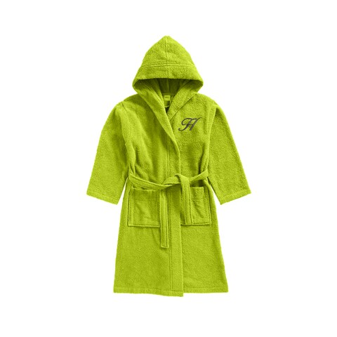 Daffodil Monogrammed Kids Bathrobe (112x113 Cm) 8 Year 400 Gsm Green Hooded Terry Cotton Set of 01 - Letter &quot;H