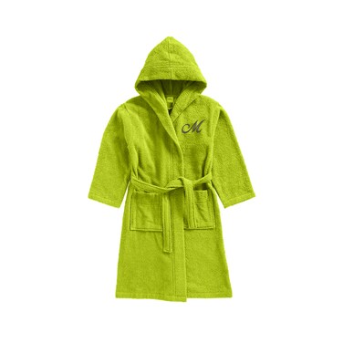Daffodil Monogrammed Kids Bathrobe (125x133 Cm) 12 Year 400 Gsm Green Hooded Terry Cotton Set of 01 - Letter "M