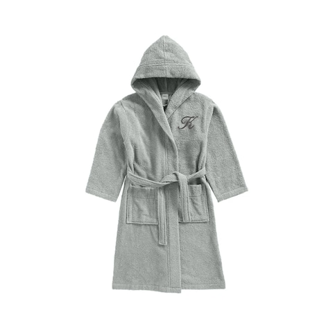 Daffodil Monogrammed Kids Bathrobe (108x104 Cm) 6 Year 400 Gsm Grey Hooded Terry Cotton Set of 01 - Letter &quot;K