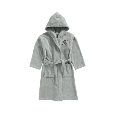 Daffodil Monogrammed Kids Bathrobe (120x124 Cm) 10 Year 400 Gsm Grey Hooded Terry Cotton Set of 01 - Letter &quot;X
