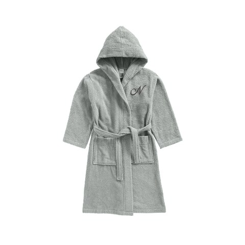 Daffodil Monogrammed Kids Bathrobe (125x133 Cm) 12 Year 400 Gsm Grey Hooded Terry Cotton Set of 01 - Letter &quot;N