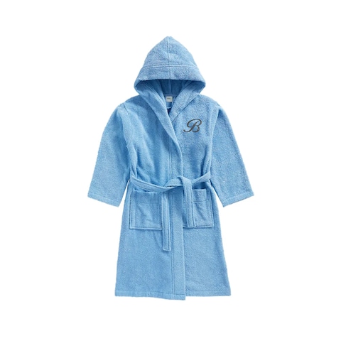 Daffodil Monogrammed Kids Bathrobe (108x104 Cm) 6 Year 400 Gsm Light Blue Hooded Terry Cotton Set of 01 - Letter &quot;B