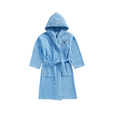 Daffodil Monogrammed Kids Bathrobe (120x124 Cm) 10 Year 400 Gsm Light Blue Hooded Terry Cotton Set of 01 - Letter "F