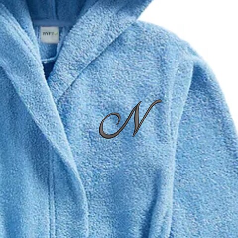 Daffodil Monogrammed Kids Bathrobe (120x124 Cm) 10 Year 400 Gsm Light Blue Hooded Terry Cotton Set of 01 - Letter &quot;N