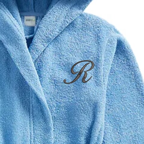 Daffodil Monogrammed Kids Bathrobe (125x133 Cm) 12 Year 400 Gsm Light Blue Hooded Terry Cotton Set of 01 - Letter &quot;R