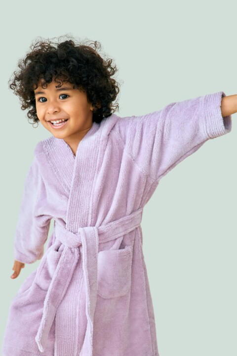 Daffodil Monogrammed Kids Bathrobe (112x113 Cm) 8 Year 400 Gsm Lilac Hooded Terry Cotton Set of 01 - Letter &quot;I