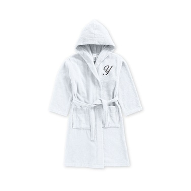 Daffodil Monogrammed Kids Bathrobe (112x113 Cm) 8 YEAR 400 Gsm White Hooded Terry Cotton Set of 01 - Letter "Y