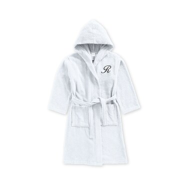 Daffodil Monogrammed Kids Bathrobe (120x124 Cm) 10 YEAR 400 Gsm White Hooded Terry Cotton Set of 01 - Letter "R