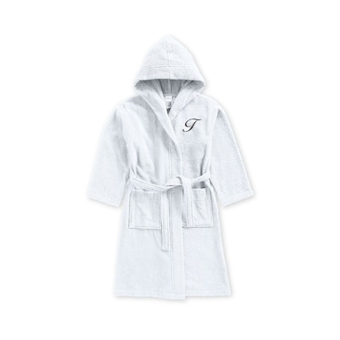 Daffodil Monogrammed Kids Bathrobe (120x124 Cm) 10 YEAR 400 Gsm White Hooded Terry Cotton Set of 01 - Letter "T