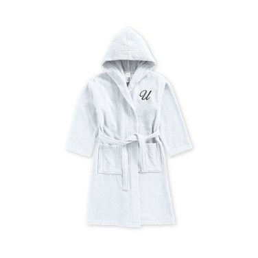 Daffodil Monogrammed Kids Bathrobe (120x124 Cm) 10 YEAR 400 Gsm White Hooded Terry Cotton Set of 01 - Letter "U