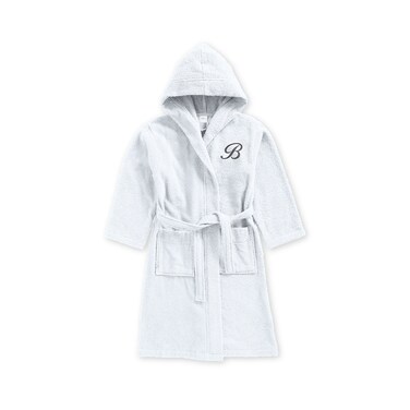 Daffodil Monogrammed Kids Bathrobe (125x133 Cm) 12 YEAR 400 Gsm White Hooded Terry Cotton Set of 01 - Letter &quot;B