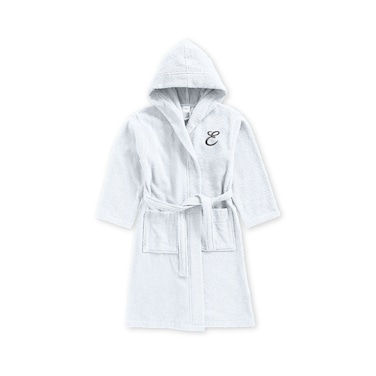 Daffodil Monogrammed Kids Bathrobe (125x133 Cm) 12 YEAR 400 Gsm White Hooded Terry Cotton Set of 01 - Letter "E