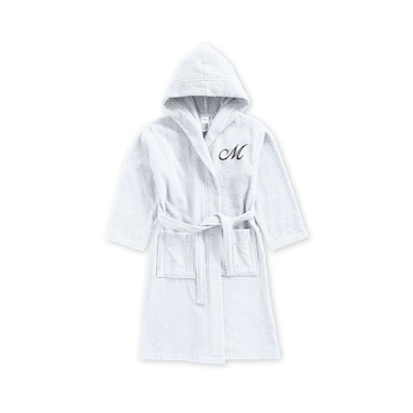 Daffodil Monogrammed Kids Bathrobe (125x133 Cm) 12 YEAR 400 Gsm White Hooded Terry Cotton Set of 01 - Letter "M