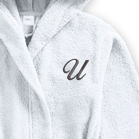 Daffodil Monogrammed Kids Bathrobe (125x133 Cm) 12 YEAR 400 Gsm White Hooded Terry Cotton Set of 01 - Letter &quot;U