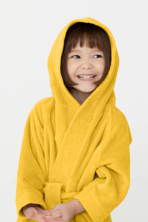 Daffodil Monogrammed Kids Bathrobe (112x113 Cm) 8 Year 400 Gsm Yellow Hooded Terry Cotton Set of 01 - Letter &quot;W