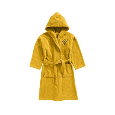 Daffodil Monogrammed Kids Bathrobe (120x124 Cm) 10 Year 400 Gsm Yellow Hooded Terry Cotton Set of 01 - Letter "Y