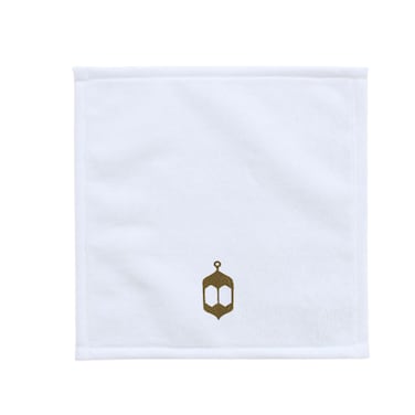 BYFT Iris Embroidered For You Face Towel 33 x 33 Cm 600 Gsm White 100% Cotton Ramadan Lantern - Arabian Design Gold Thread Set of 01