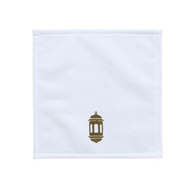 BYFT Iris Embroidered For You Face Towel 33 x 33 Cm 600 Gsm White 100% Cotton Ramadan Lantern - Moonlit Design Gold Thread Set of 01