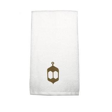 BYFT Iris Embroidered For You Bath Towel 70 x 140 Cm 600 Gsm White 100% Cotton Ramadan Lantern - Arabian Design Gold Thread Set of 01