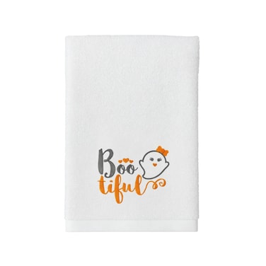 BYFT Iris Embroidered For You Hand Towel 50 x 80 Cm 600 Gsm White 100% Cotton Halloween Bootiful with Ghost Set of 01