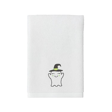 BYFT Iris Embroidered For You Bath Towel 70 x 140 Cm 600 Gsm White 100% Cotton Halloween Smiling Ghost with Cap Set of 01