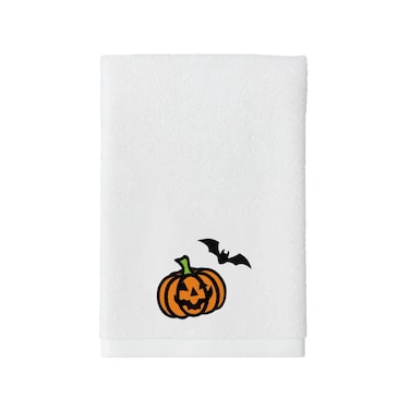 BYFT Iris Embroidered For You Bath Towel 70 x 140 Cm 600 Gsm White 100% Cotton Halloween Pumkin with Bat Set of 01