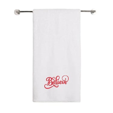 BYFT Iris Christmas Embroidered 70 x 140 Cm White Bath Towel - "Believe" Design 100% Cotton - Premium Holiday Collection