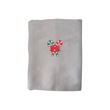 BYFT Iris Christmas Embroidered 50 x 80 Cm White Hand Towel - "Christmas Candy Canes with Bow" Design 100% Cotton - Premium Holiday Collection